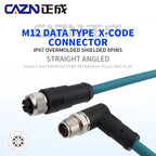 Factory M12 8 Pins X Code Molded Plug Male Female Straight  Angled to Open Ethernet Cable CAT5E 6A PVC PUR Data Type Connectors