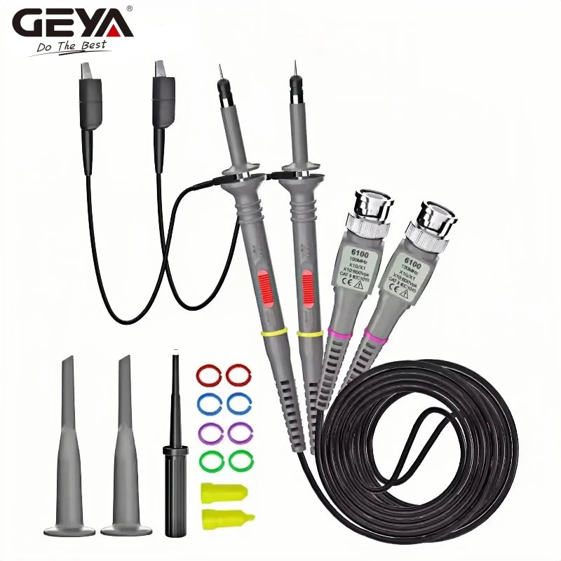 GEYA 2 Pcs 100 MHz Oscilloscope Probe 1X/10X Adjustable Attenuation Switch BNC Clip Test Lead Input Voltage10:1 Scope Probe Kit