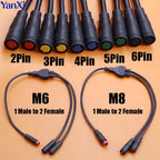 40cm M6 M8 1 Male To 2 Female Splitter Connector 2/3/4/5/6 Pin Waterproof Electric Butt Cable Plug Cord For E-Bike Signal Sensor