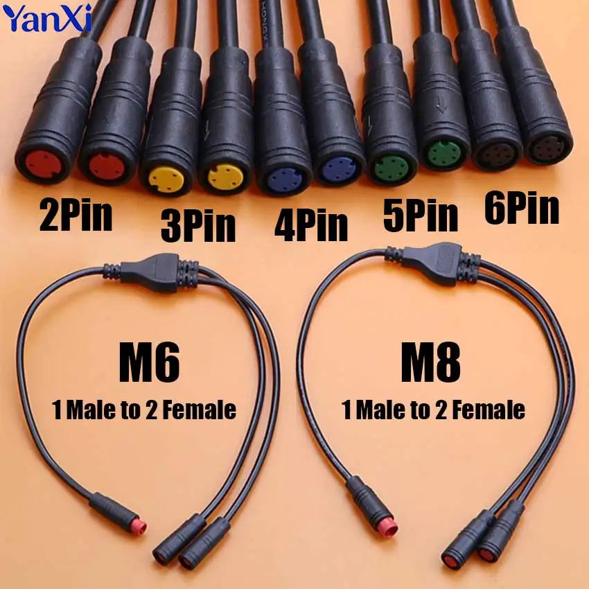 40cm M6 M8 1 Male To 2 Female Splitter Connector 2/3/4/5/6 Pin Waterproof Electric Butt Cable Plug Cord For E-Bike Signal Sensor