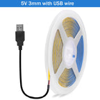 5V USB COB LED Strip 12V 3mm 5mm 8mm Width Flexible LED Tape 320LEDs COB Light with Adhesive High Density Linear Lighting