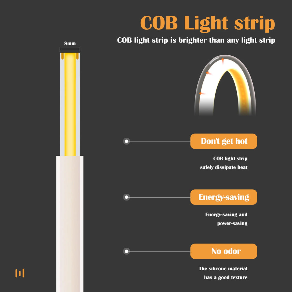 High Bright 220V 230V COB LED Milky Neon Strip Lights 288LEDs/M 3000K 4500K 6000K Waterproof Super Flexible Ribbon Tape 1-100M