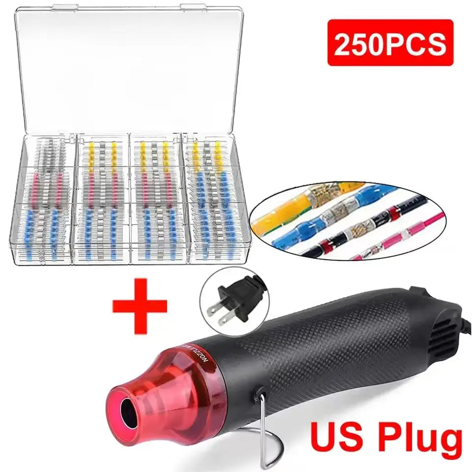 640/250PCS Waterproof Heat Shrink Butt Crimp Terminals Solder Seal Electrical Wire Cable Splice Terminal Kit with Hot Air Gun