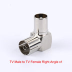 F Type to TV IEC 90 Degree Male Plug Female Jack RF Coaxial Adapter Splitter Gold Plated Connector for Cable TV Satellite TV DVR