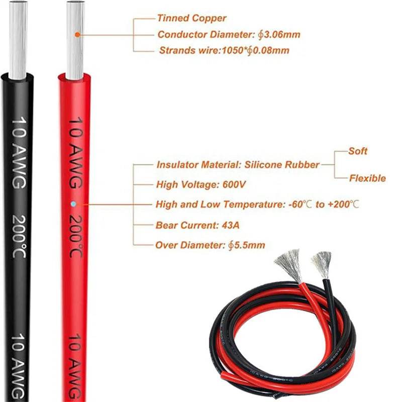 XT90 to Solar Connector Cable 10AWG XT60 Male to Female Silicone Extension Cable For Remote Battery Solar Portable Power Station