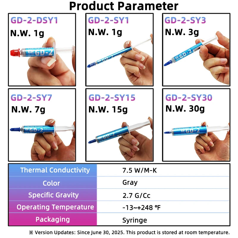 GD-2 Thermal Paste Processor Grease Compound Silicone 1/3/7/15/30 g 7.5 W/M-K For CPU GPU Printer Heat Sink Cooling Cooler SY30