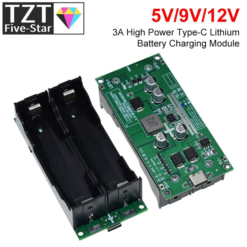 TZT Type-C 15W 3A Fast Charge UPS Power Supply / 18650 Lithium Battery Charger Module DC-DC Step Up Booster Converter 5V 9V 12V