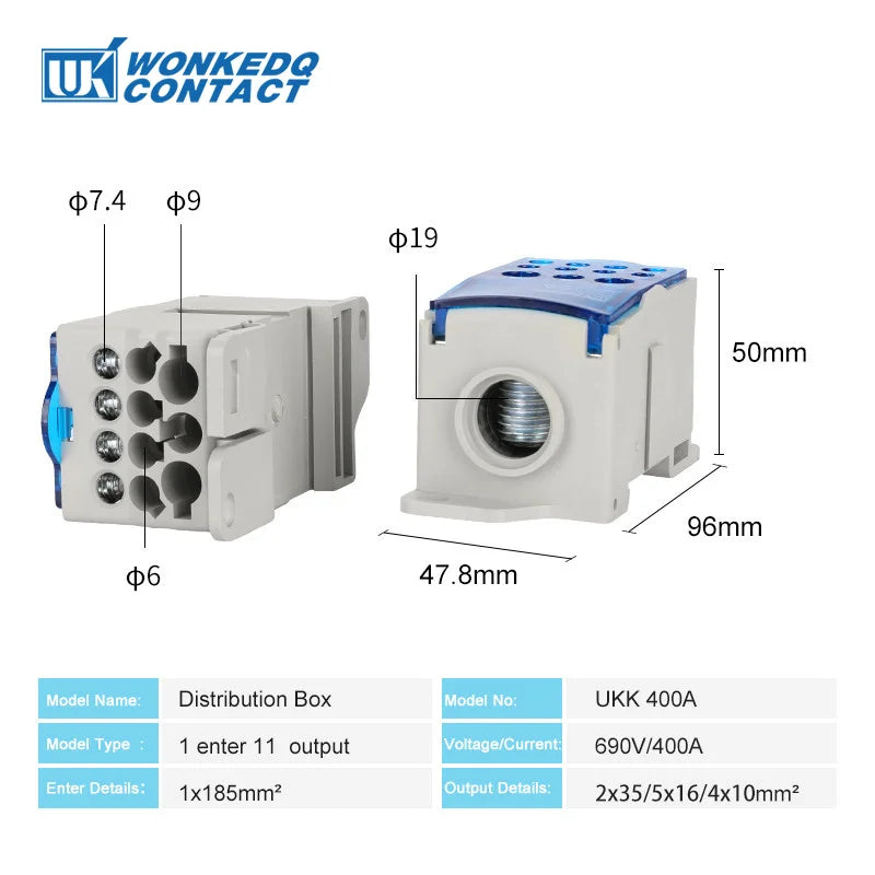 UKK Distribution Box One In Several Out Power Electrical Connector Junction Din Rail Terminal Block UKK80A/125A/160A/250A/400A