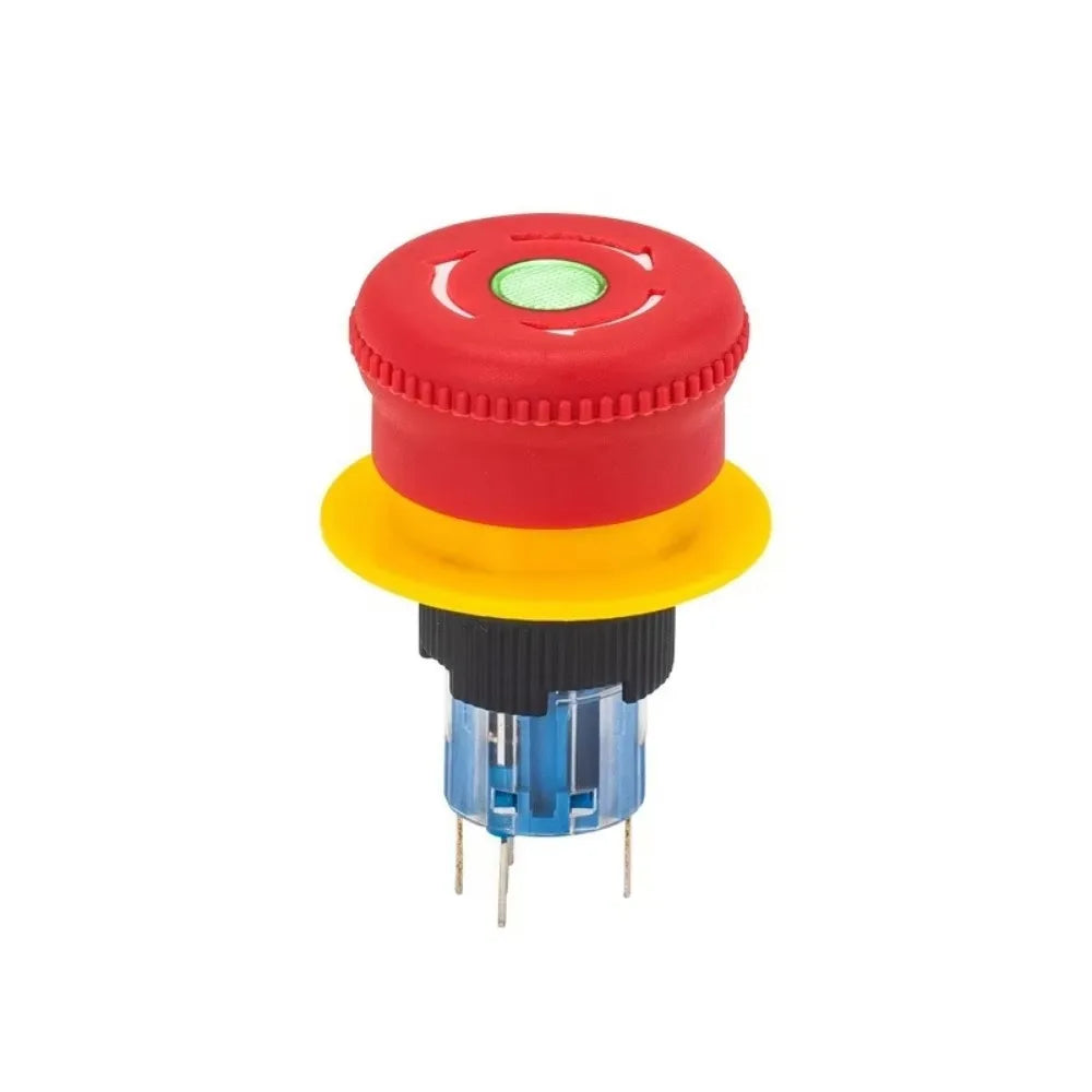 16MM Red Illuminated Rotary Emergency Stop Button Switch Wired with Light 1NO1NC Rotate Reset Welding Pin Knob Plastic Switches