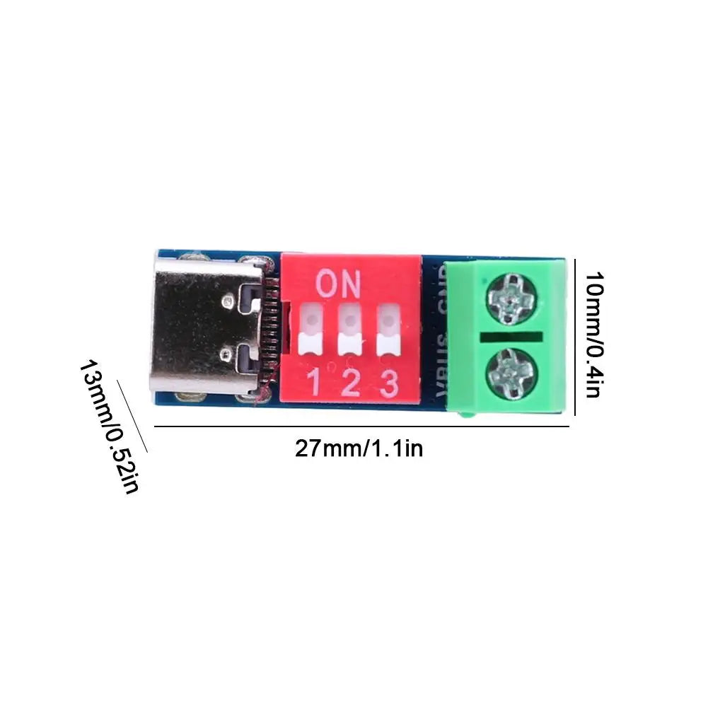 PD Trigger Module Type-C Fast Charging Test Board 5-20V Adjustable USB-C Power Detector Voltmeter for Power Bank 100W PD3.0 QC4+