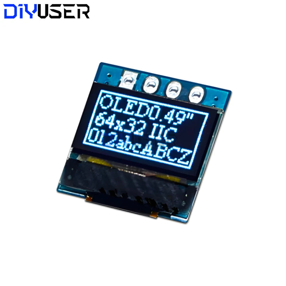 DIYUSER 0.49 Inch OLED Display LCD Module White 0.49" Screen 64x32 I2C IIC Interface SSD1306 Driver for AVR STM32