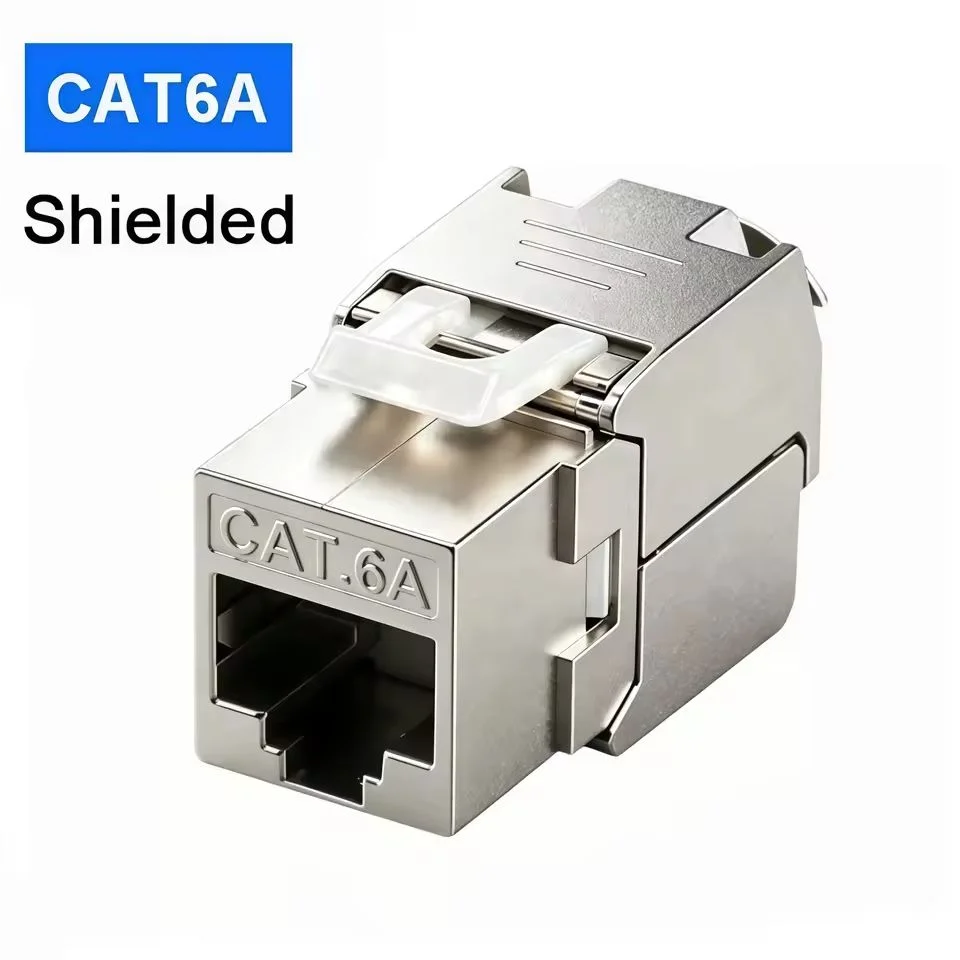 Tool-free Cat8/Cat7/Cat6A RJ45 Keystone module STP type  zinc alloy shielded STP module self-locking network coupler adapter