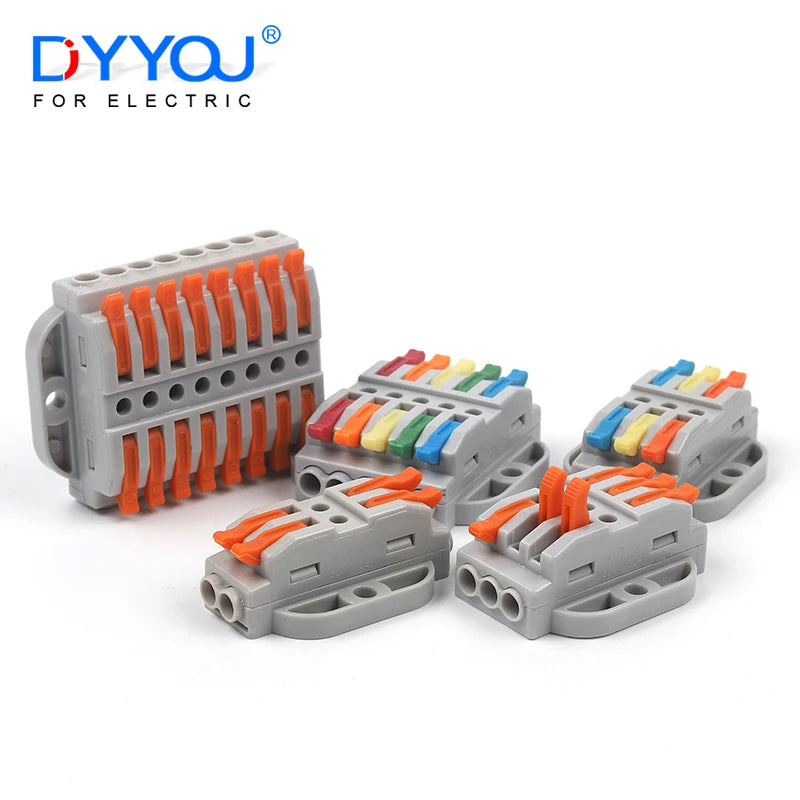 Quick Butt Lever Crimp Terminals Wire Connectors 2-12 Way With Fixing Holes Push-In Universal Compact Electrical Terminal Block