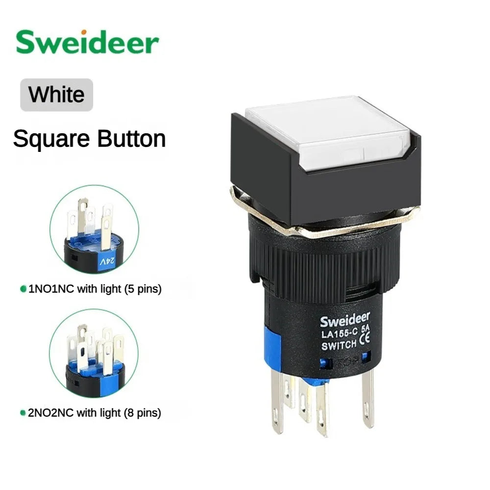 16mm LED Illuminuted Push Button Switch 12/24/220V Momentary Self-locking on Off with Light Square Round Rectangle Power Switch
