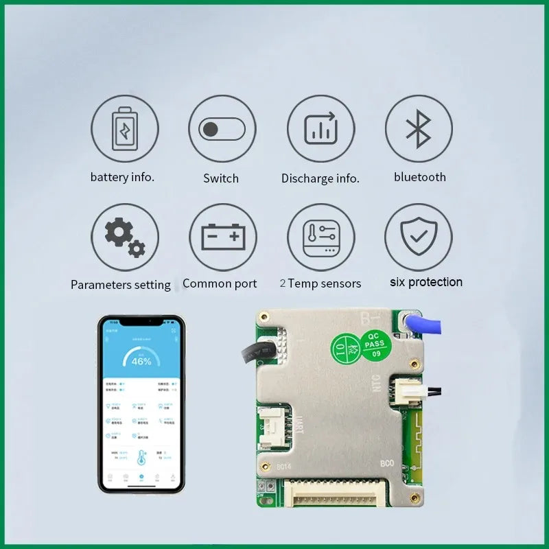 JBD Smart BMS 7-14S 24V 36V 48V 60V FOR Li-ion Lifepo4 LTO Battery with BT APP UART Balance Function PCB Board 20A 30A 40A 50A
