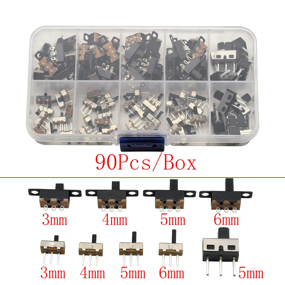 1Box Micro Slide Switch Kit 1P2T SPDT 3 Pin 2 Positions DIP PCB Mount ON-OFF Toggle Switch Interruptores 2/3/4/5/6/7MM 50V 0.5A
