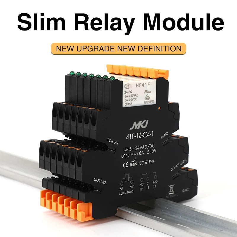 Din Rail Slim Relay Module 41F-1Z-C4-1 Integrated PCB Mount Power Relay With Relay Holder  Relay Socket 6.2mm