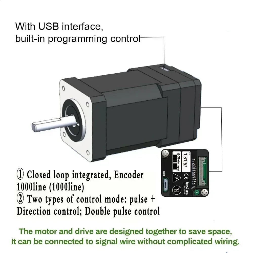 Nema23 57Closed Loop Stepper Motor Drive All-in-one Encoder Hybrid 8mm Shaft 57mm Easy Servo Motor 1000 Line Encoder DC24-48V