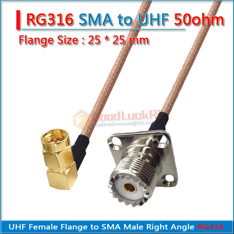 Kit Set PL259 SO239 SL16 UHF Female Flange to SMA RP-SMA RP SMA Male Female 90 Degree 4 Hole 25 * 25mm Pigtail Jumper RG316 Cabl