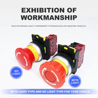30mm LA36M Plastic Mushroom E-stop Switch Emergency Stop Push Button Switch Latching Self Locked with Red LED Light 12v 24v 220v
