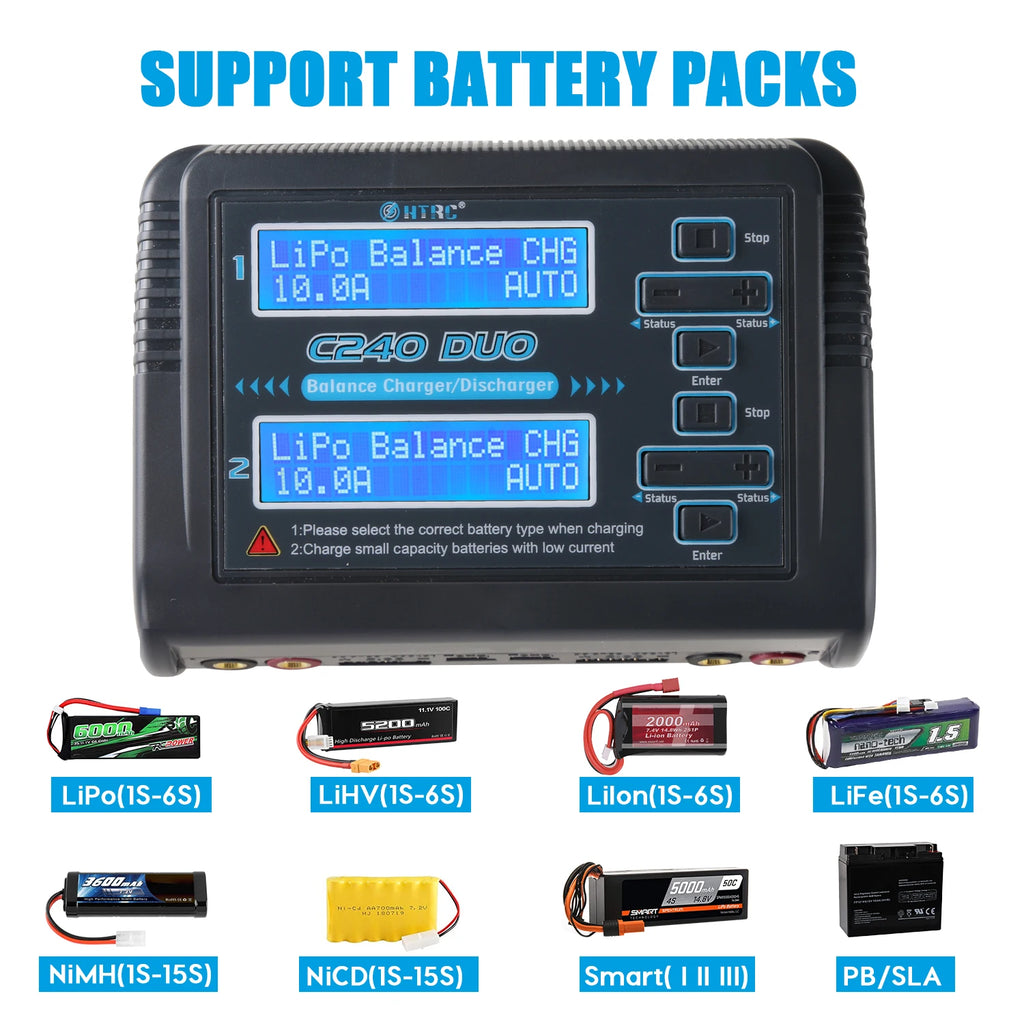 HTRC 400W/240W RC Charger  Dual Channel AC DC Charger Discharger for LiPo LiHV LiFe Lilon NiCd NiMh Pb Battery Balance Charger