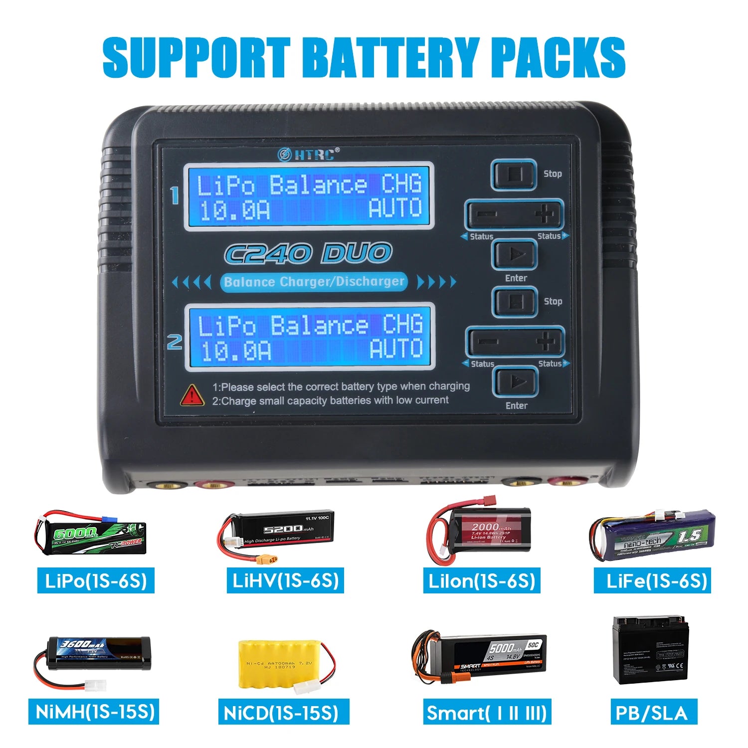 HTRC 400W/240W RC Charger  Dual Channel AC DC Charger Discharger for LiPo LiHV LiFe Lilon NiCd NiMh Pb Battery Balance Charger