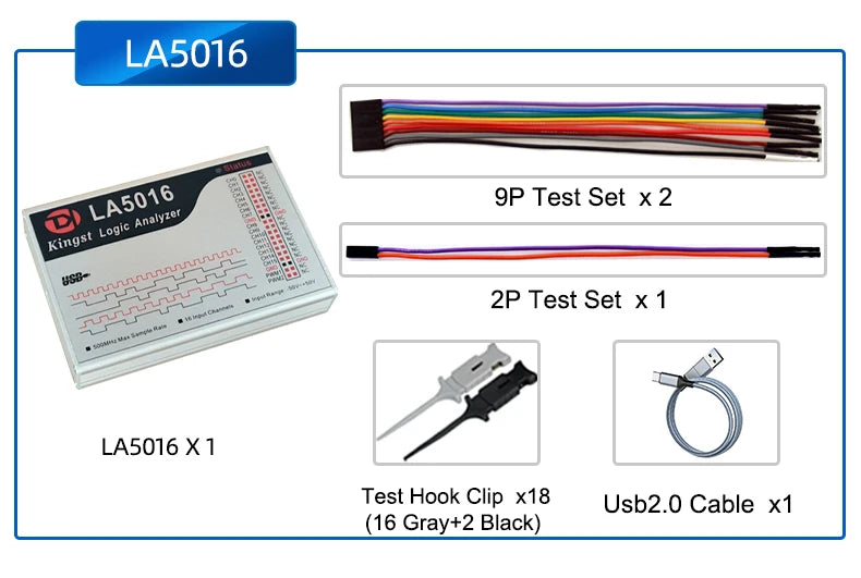 Kingst LA5016 USB Logic Analyzer 500M max sample rate,16Channels,10B samples, MCU,ARM,FPGA debug tool, English software
