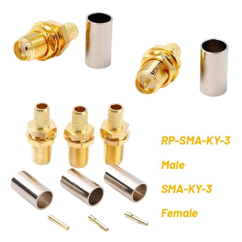 RP-SMA-KY-3 Male Female Bulkhead Crimp for RG58 RG142 SYV50-3 Cable RF Coaxial Connector