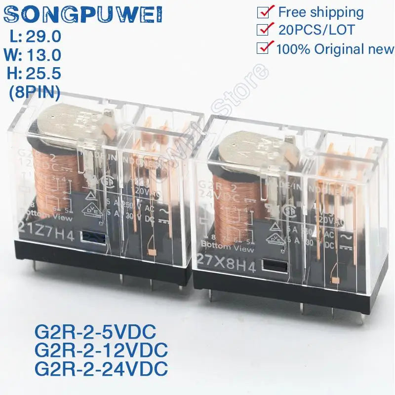 20PCcs/Lot G2R-2 Power Relay 5V 12V 24V DC DPDT 2C 5A 250VAC 30VDC 8PIN G2R-2-12VDC G2R-2-24VDC G2R-2-220VAC 100% Original New