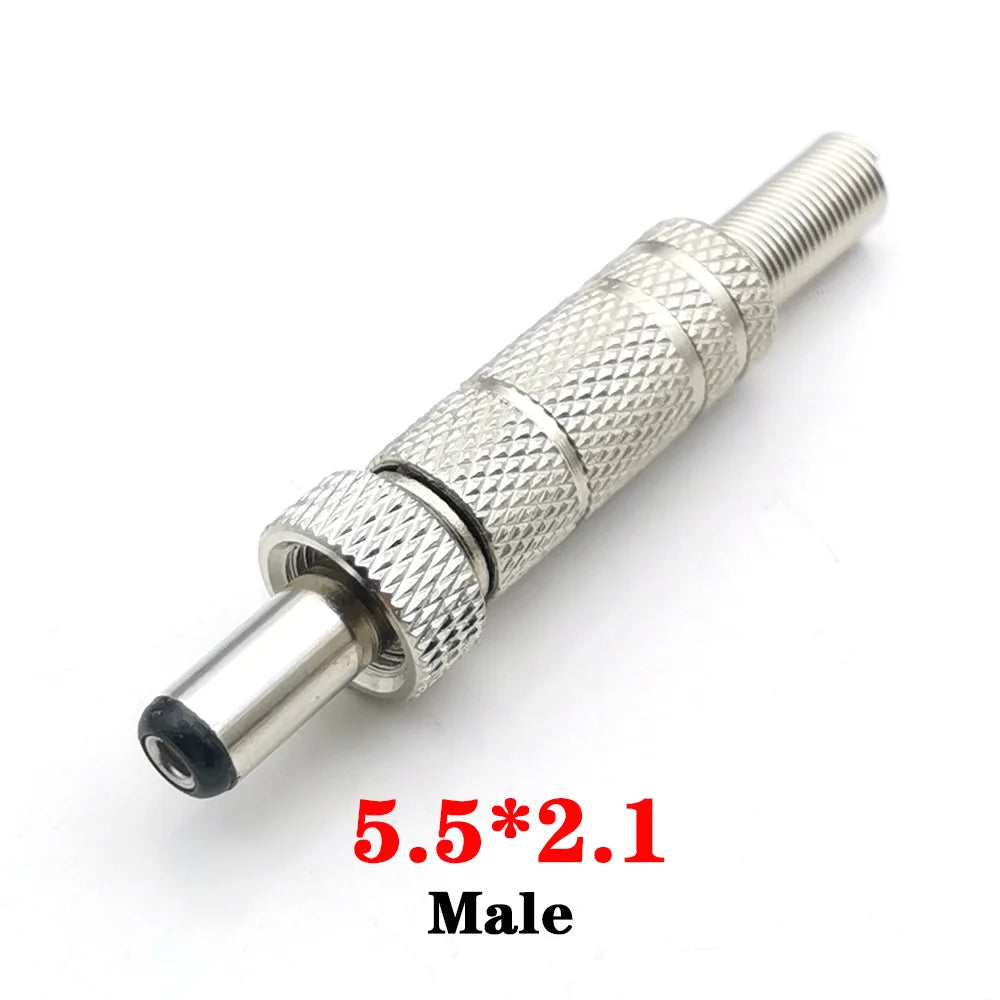 5pcs 5.5x2.5mm 5.5x2.1mm DC 12V Power Jack Male Plug Female Socket Metal Connector Adapter With Thread Lock 5.5*2.1 5.5*2.5
