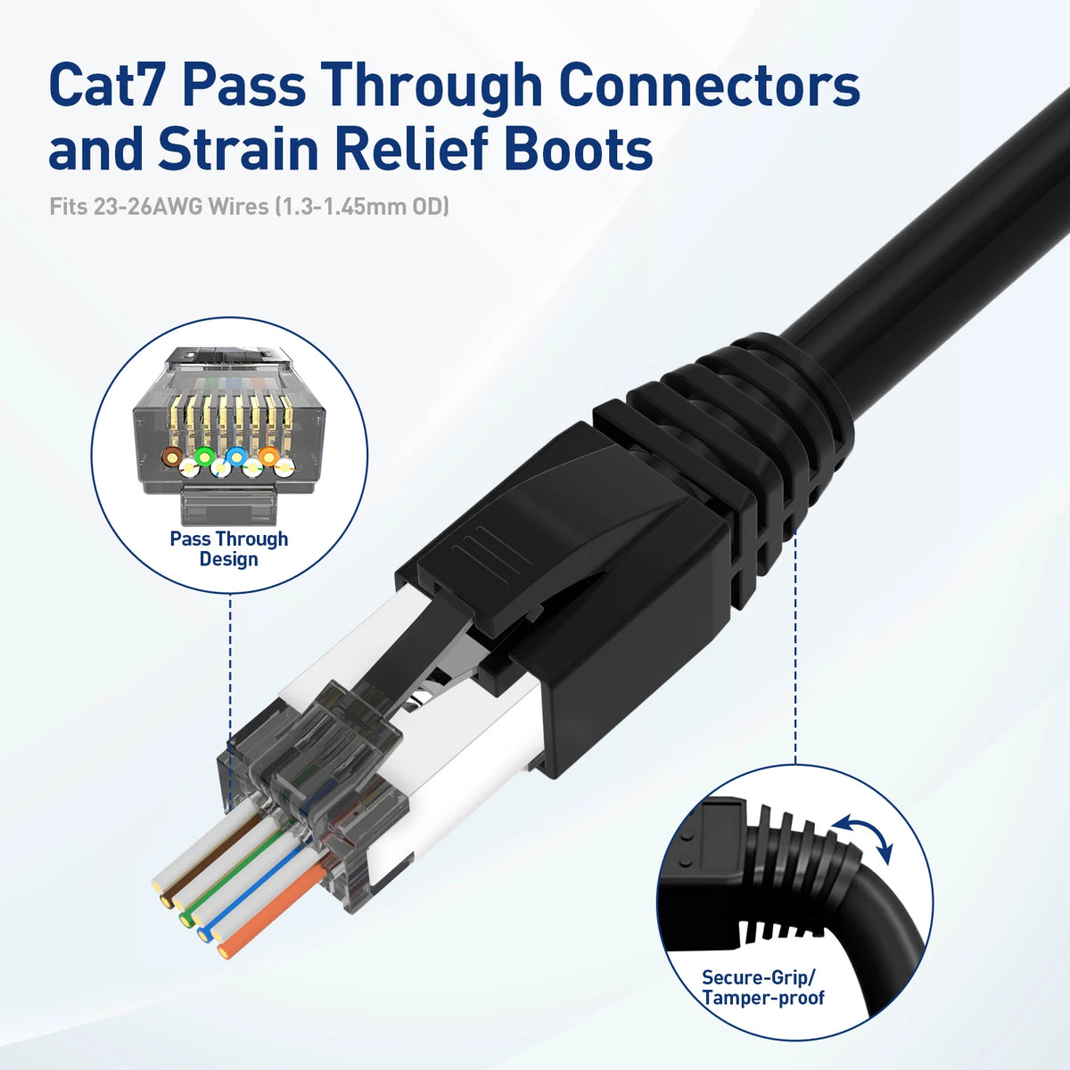 ZoeRax 50PCS RJ45 Cat7 CAT6A Connector, 2-Piece Shielded RJ45 Ends 8P8C Modular Network Plug Connector with Strain Relief Boots
