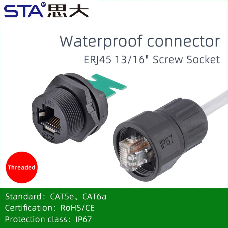OEM/ODM RJ45 IP67/68 Waterproof Ethernet Aviation Round Connector Threaded Female PCB POE Network Cable socket