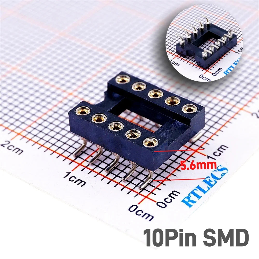 5/50 Pcs 2.54MM Pitch SMD DIP IC Socket Contact Clip Surface Mount Machined Receptacle 4 6 8 10 12 14 16 18 20 24 Pin Row 7.62mm