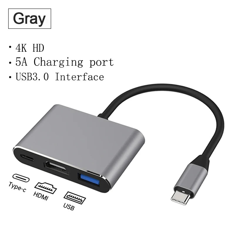 3 IN 1 3.0 USB Multi-function HUB For Samsung Galaxy S23 S22 Ultra Type-C To HDMI Adapter Note 20 10 iPhone 15 16 5G OTG Adapter