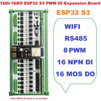 DC7-30V ESP32 Expansion Board 16CH Opto Isolated NPN Input 16CH 3A MOS PWM Output RS485 DIN Rail Optional Controller