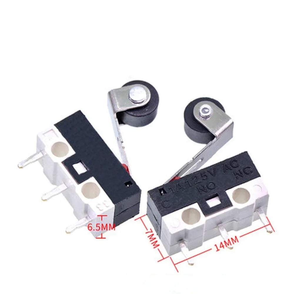 40Pcs/Box 3Pins Mini Limit Microswitch Car Switch with Scroll Wheel Microswitch Curved Foot Arc Handle Mouse Switches