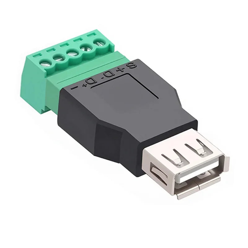USB 2.0 Type Connector with 5 Pin Screw Terminal, Solderless Male Female USB Plug Socket for Computer TV Phone Keyboard Mouse