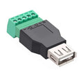 USB 2.0 Type Connector with 5 Pin Screw Terminal, Solderless Male Female USB Plug Socket for Computer TV Phone Keyboard Mouse
