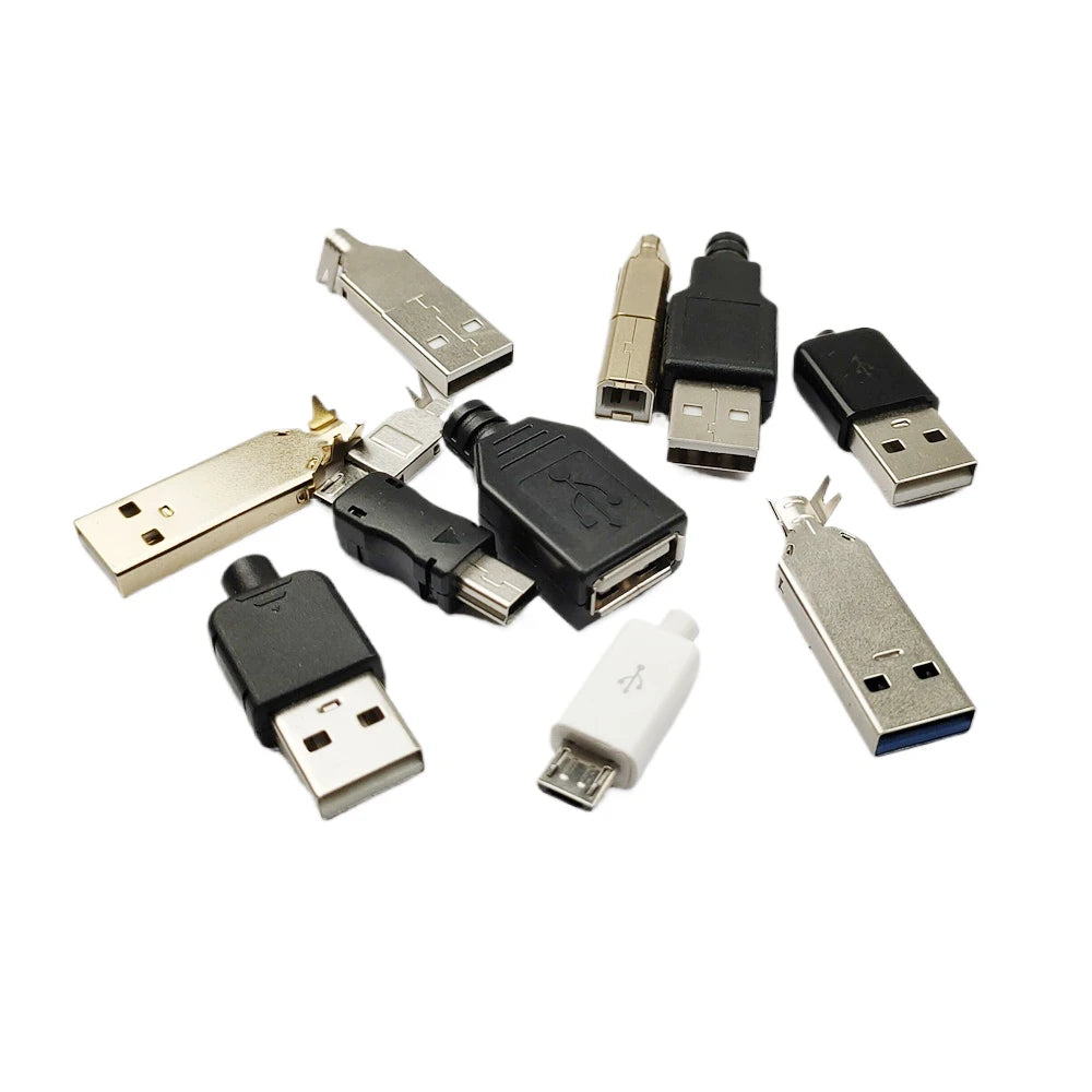 10Pcs USB Connectors Type B/Micro/Mini/USB2.0 Male Female Assembly Adapter DIY Soldering Repair Data Charging Plug Socket