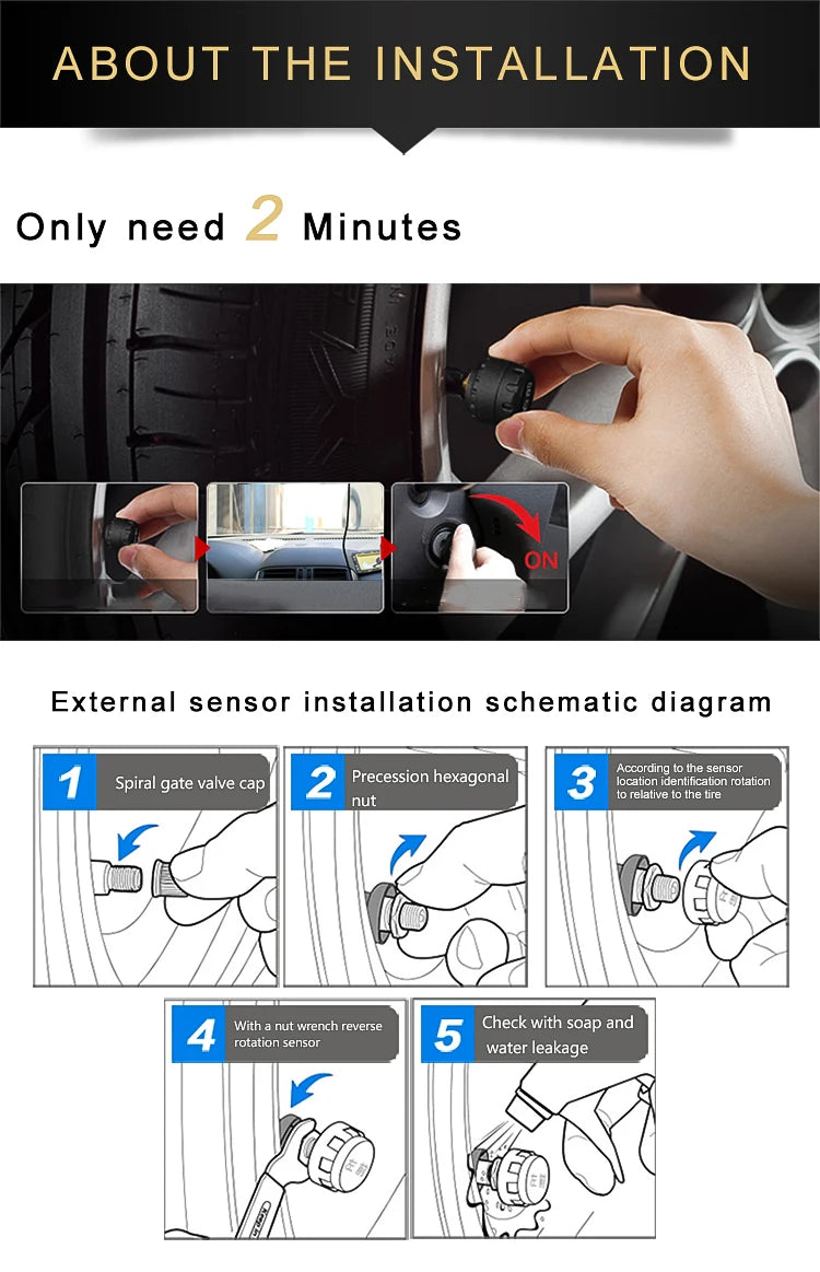 Solar Wireless Tire Pressure Monitoring System TPMS Auto Security Alarm Device Digital Colorful Display With 4 sensors