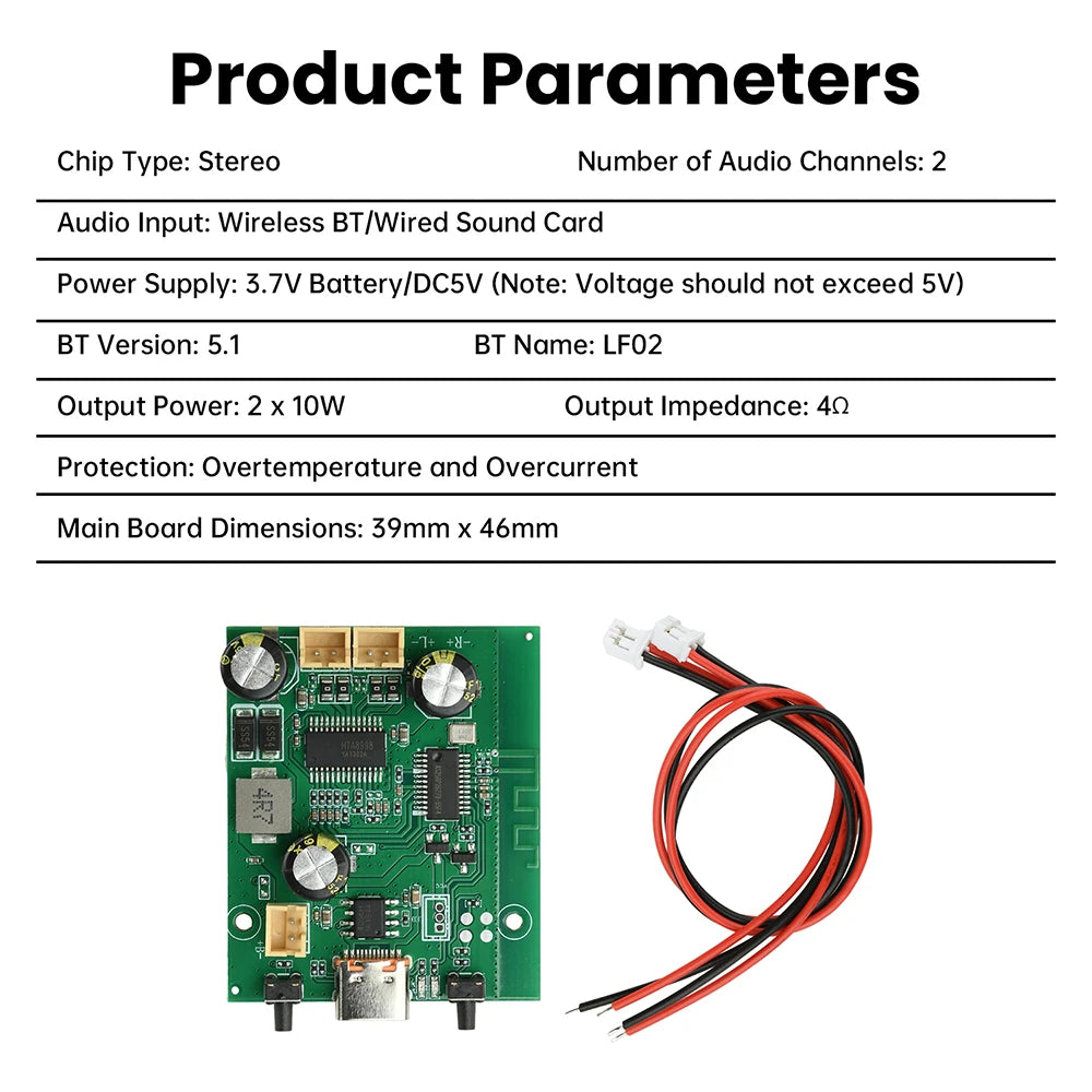 DC 5V/3.7V Tws Stereo Bluetooth Power Amplifier Board Quality Dual Channel 2x10W Audio Sound Module Car speakers