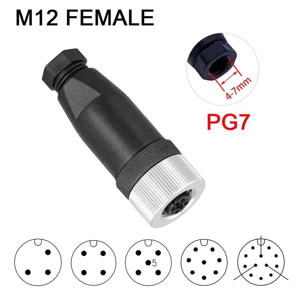 Cloweit IP67 M12 Sensor Connector Waterproof Male&Female Plug Screw Threaded Coupling  3 4 5 8 12 Pin A Type Angle Electrical
