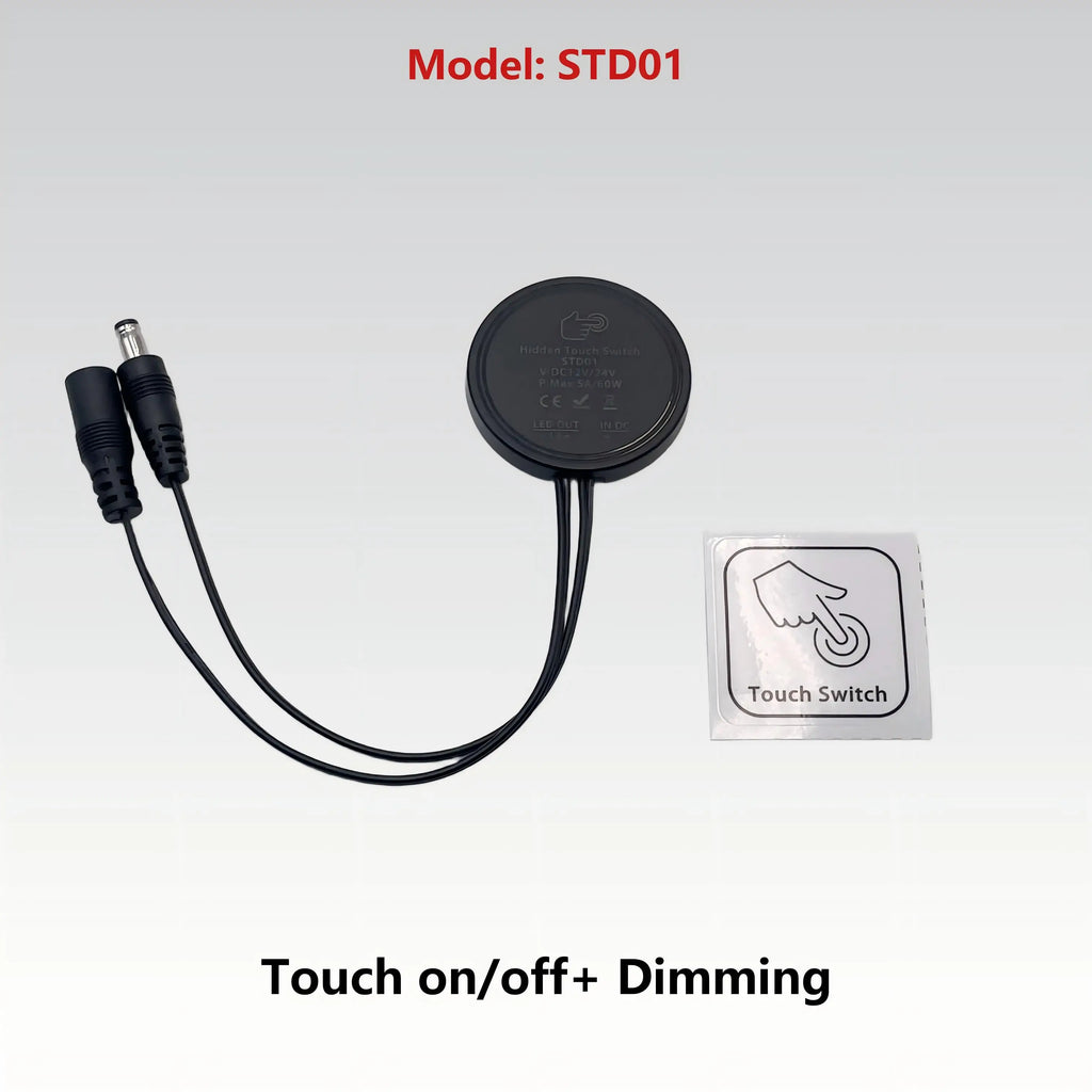 12V/24V 60W Touch Switch, Suitable for Concealed Installation in Furniture with a Thickness of 0-40mm, LED Touch Dimming Sensor.
