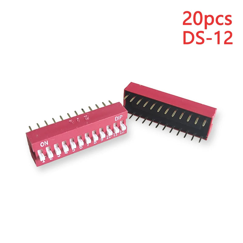 20PCS Red Toggle DIP Switch Module Spacing 2.54MM 24V Inline 1 2 3 4 5 6 7 8 9 10 12 PIN Quick Dial The Code Switch
