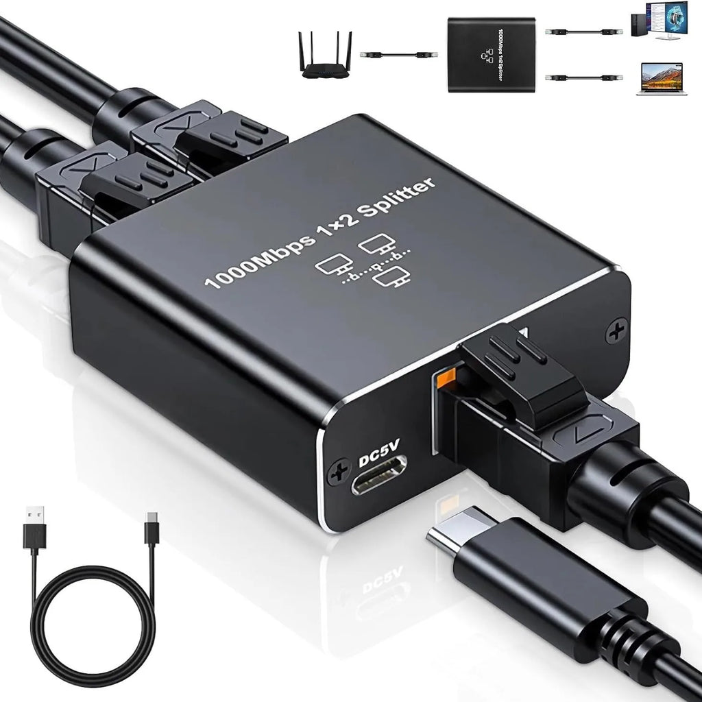 RJ45 Splitter 1 to 2 Ethernet Adapter Internet Network Cable Extender RJ45 Gigabit Connector Coupler for PC TV Box Router Cat6