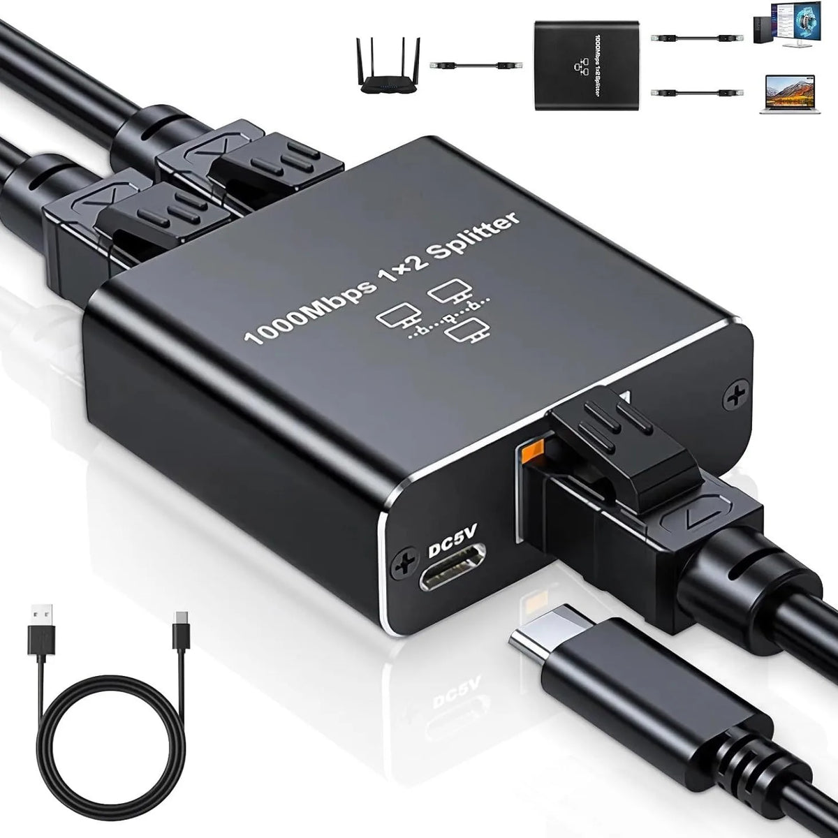 RJ45 Splitter 1 to 2 Ethernet Adapter Internet Network Cable Extender RJ45 Gigabit Connector Coupler for PC TV Box Router Cat6