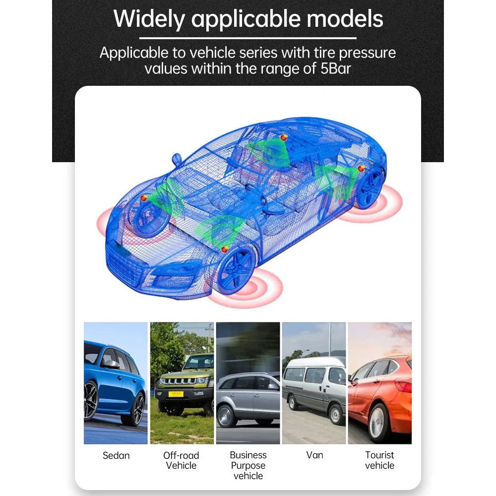 Tire Pressure Monitoring System Auto Security Alarm Systems Solar/USB Powered Tyre Temperature Monitor Car TPMS 4 Sensors