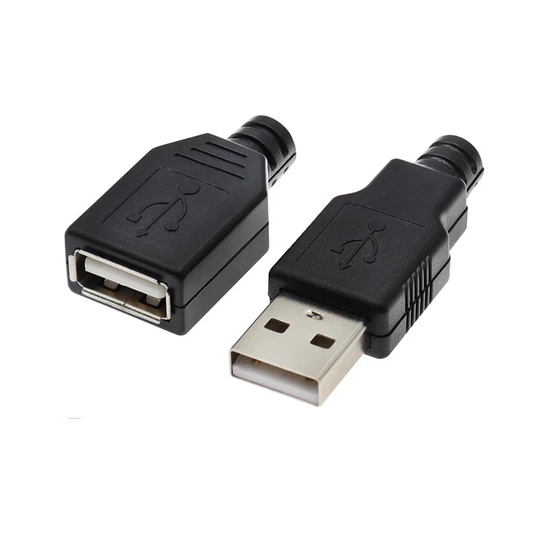 10pcs Type A Male Female USB 4 Pin Plug Socket Connector With Black Plastic Cover Type-A DIY Kits
