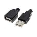 10pcs Type A Male Female USB 4 Pin Plug Socket Connector With Black Plastic Cover Type-A DIY Kits