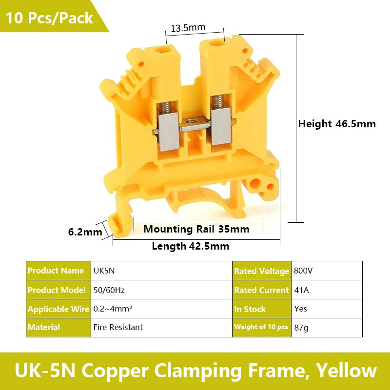 UK 2.5 Terminal Block UK2.5B Screw Connection Connect Strip 2.5B/3N/5N/6N/10N  2.5mm² Cable Electrical Din Rail Wire Connector